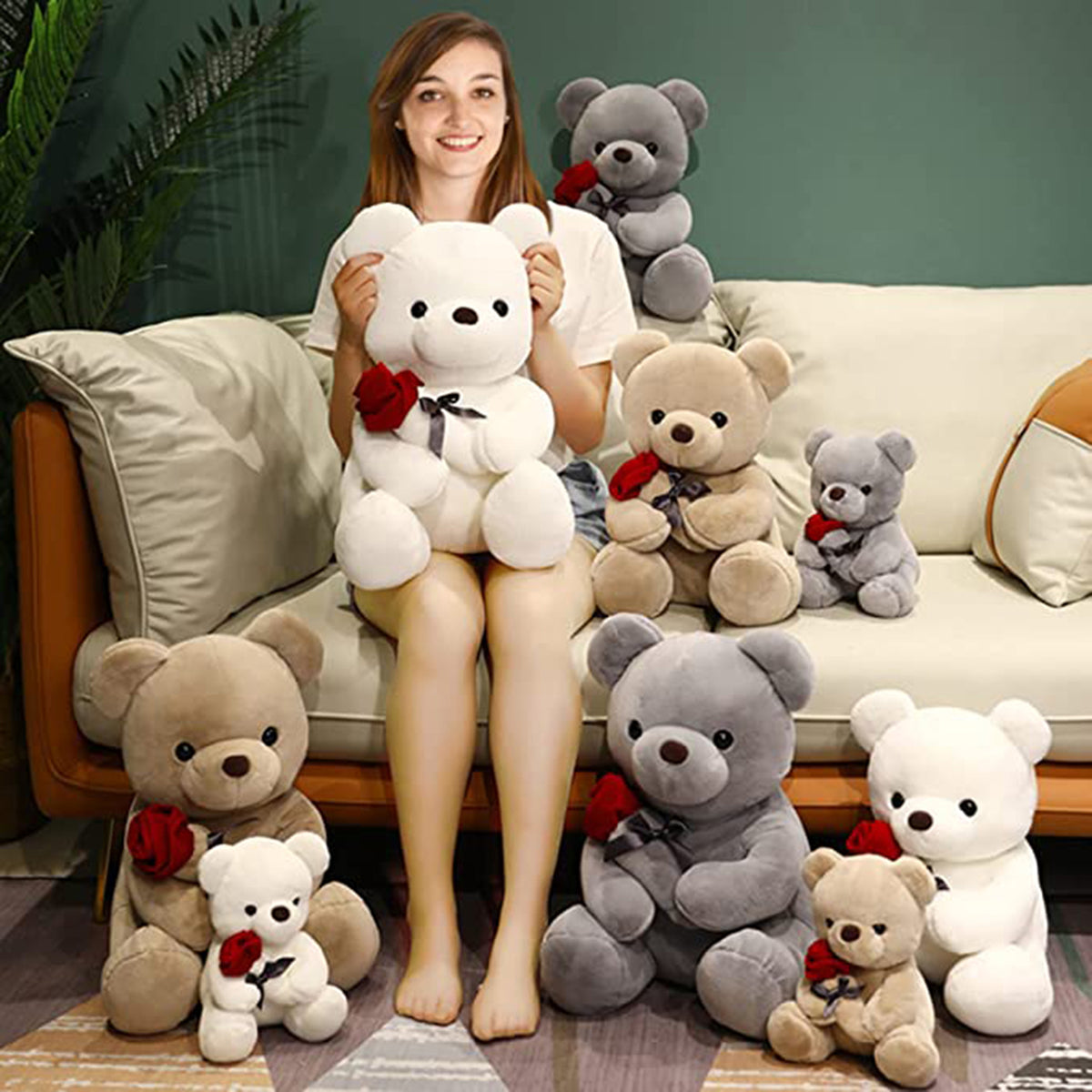Plush Stuffed Animal Teddy Bear with Rose A7200