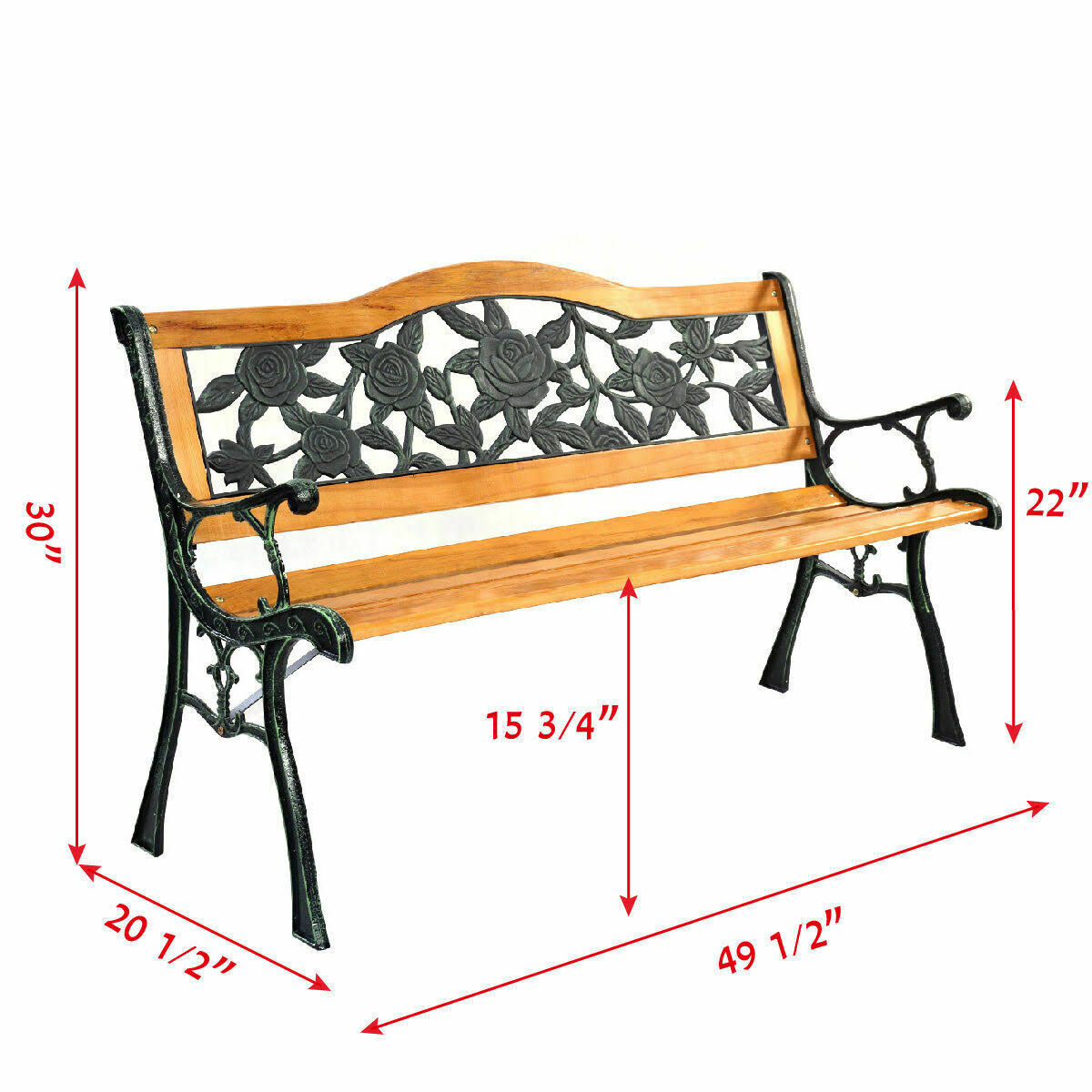 Cast Iron Hardwood Patio Bench O890441