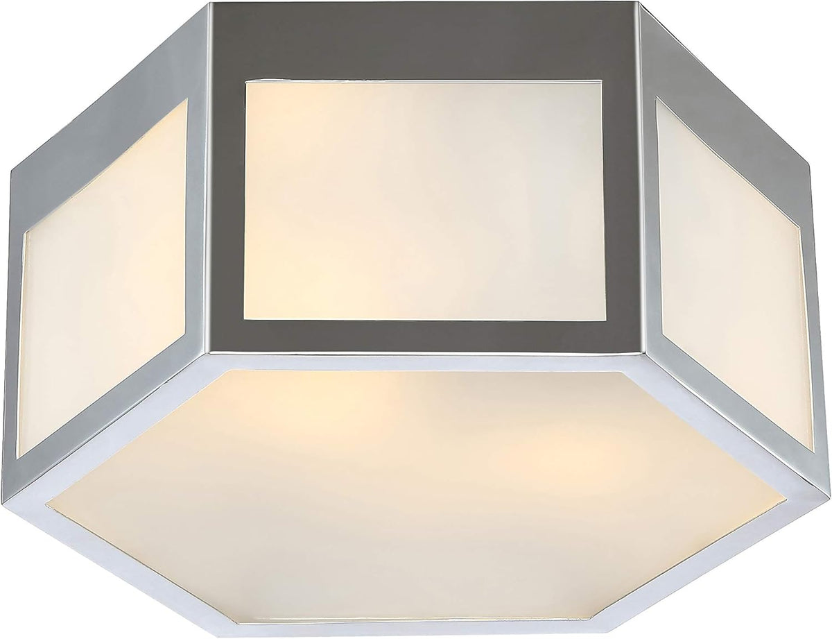 15.75" Hexagon Metal Frosted Glass LED Flush Mount C48029