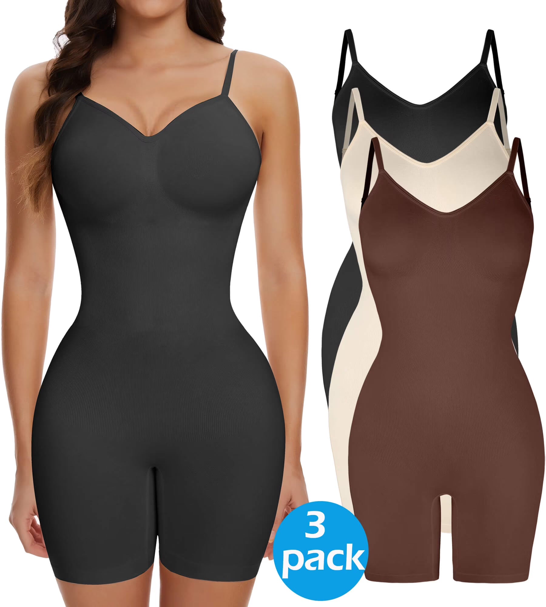 3 Packs Low Back Mid Thigh Bodysuit Shapewear H229555