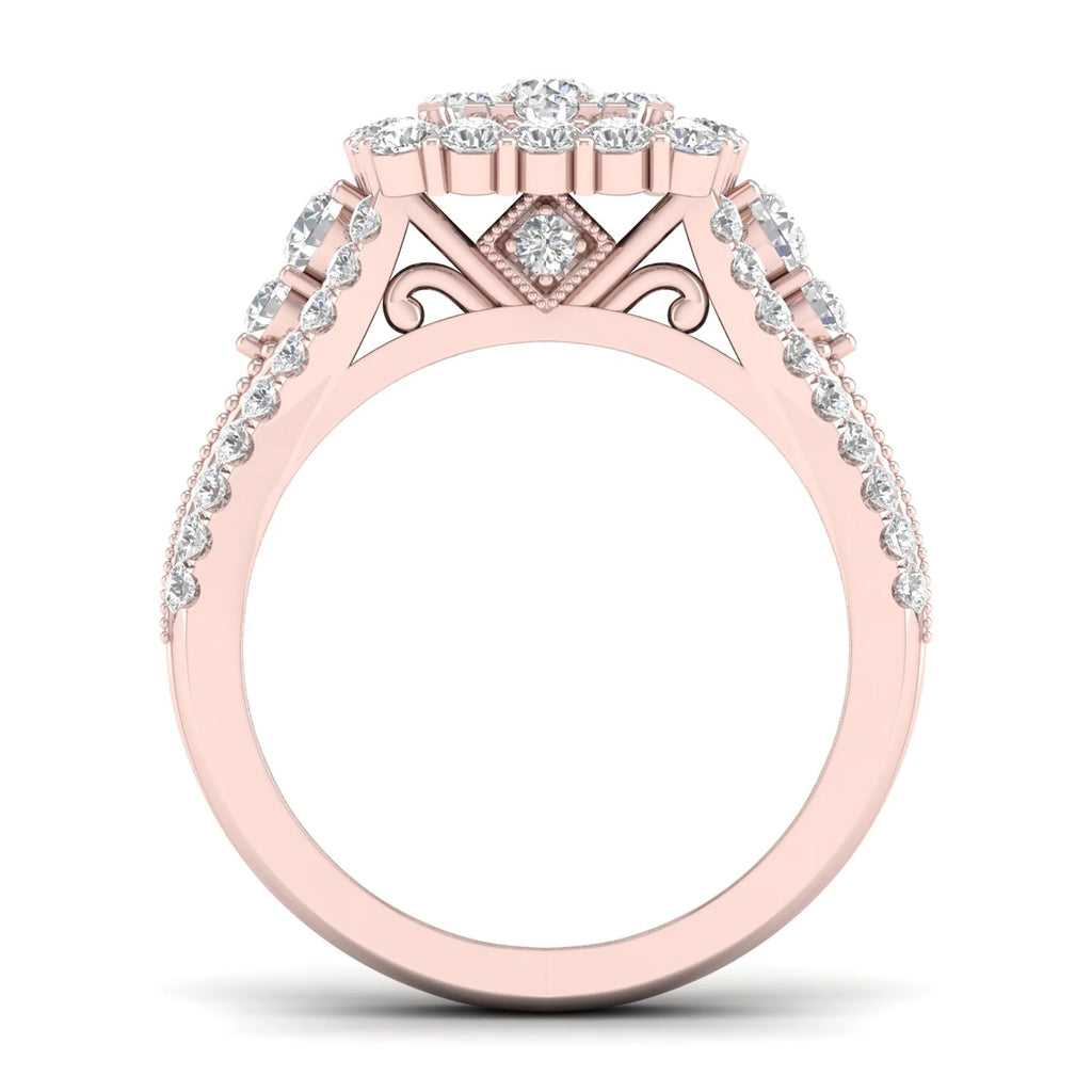 14K Rose Gold Diamond Cluster Engagement Ring O14747
