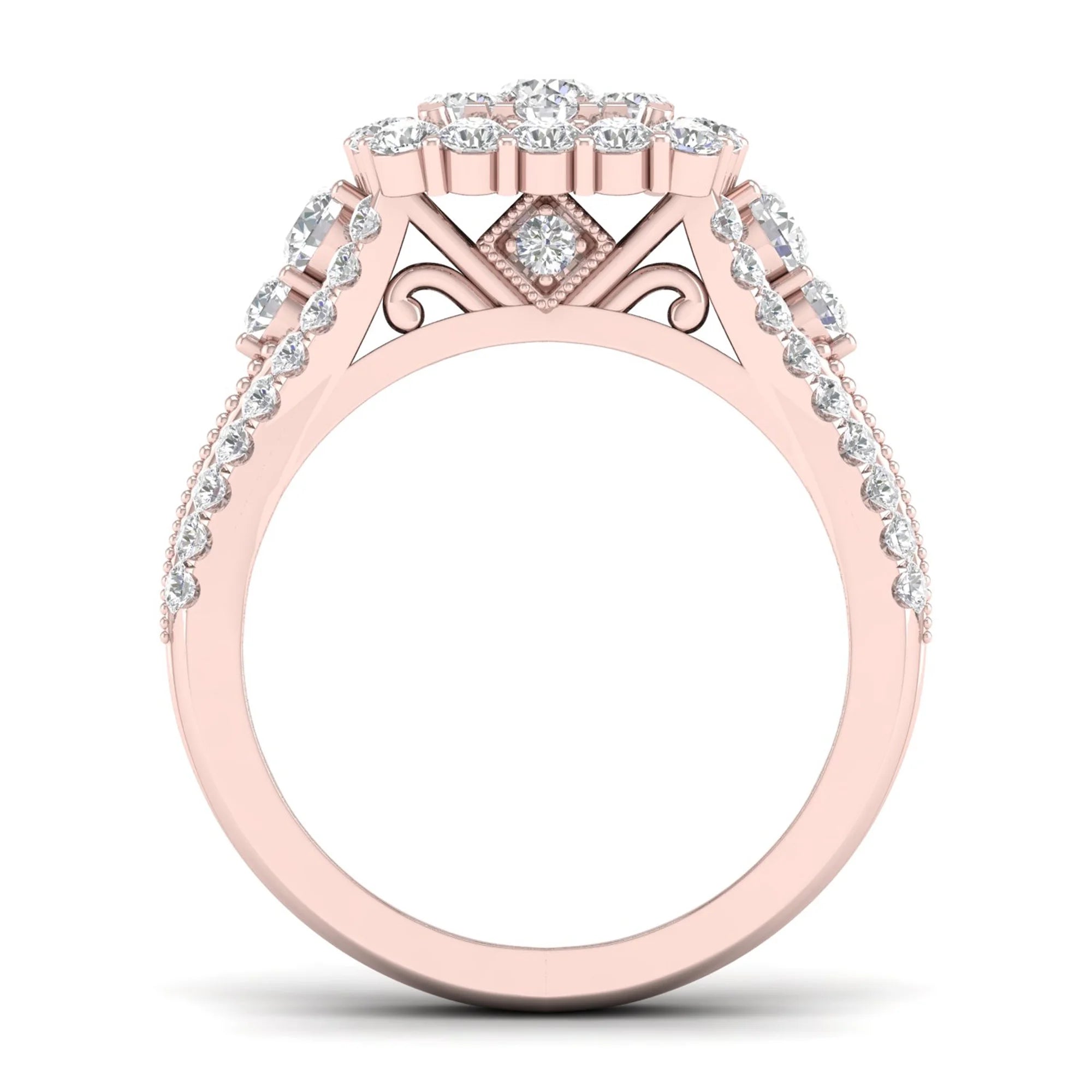 14K Rose Gold Diamond Cluster Engagement Ring O14747
