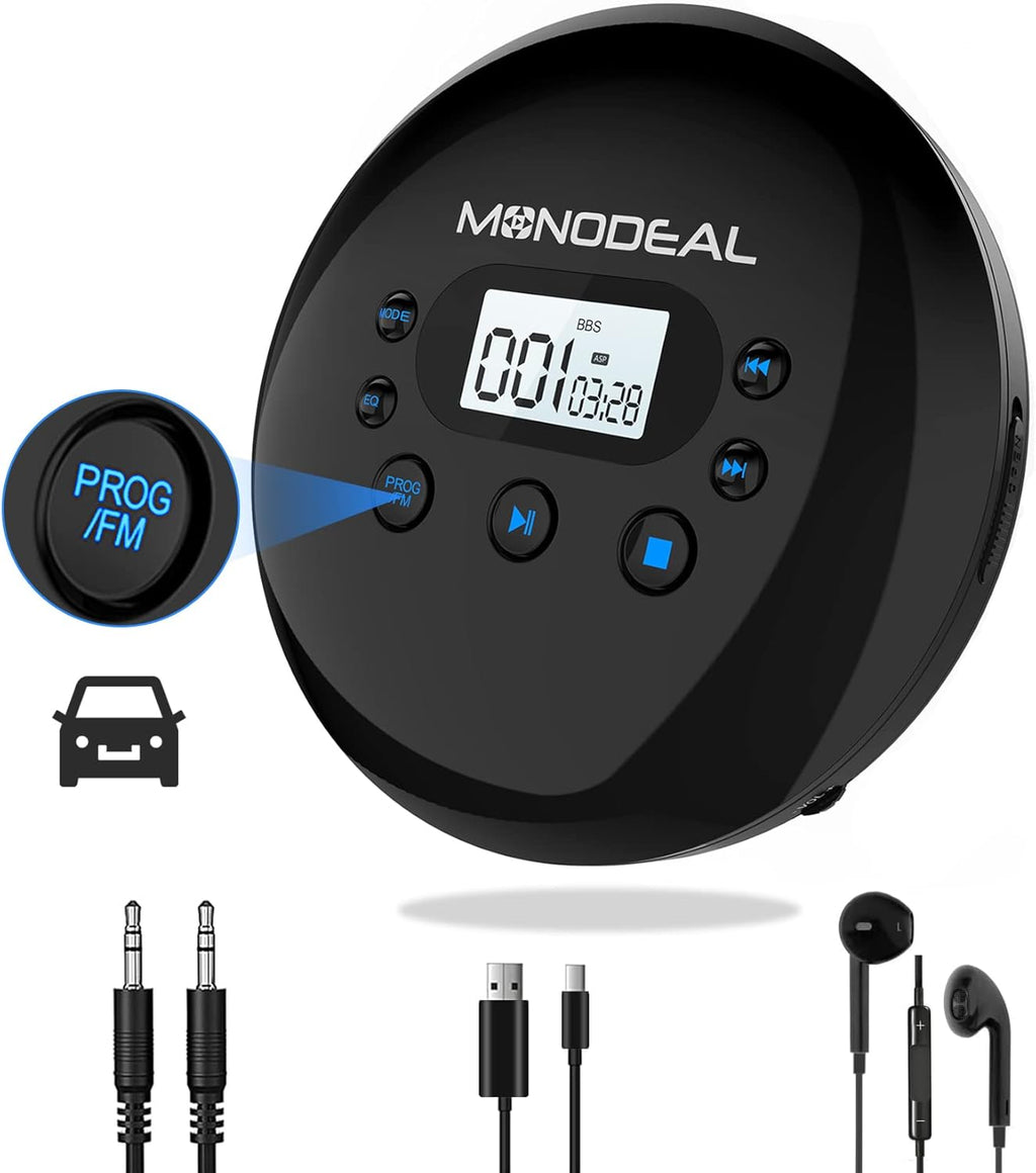 Portable CD Player with FM Transmitter, Anti-Skip Protection, Headphones, Pack of 2 N219493