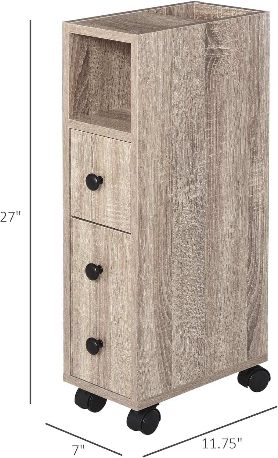 Oak Grain Color Freestanding Bathroom Cabinet with 2 Open Cabinets, 1 Door Cabinet, 1 Drawer and 4 Rolling Wheels R6473