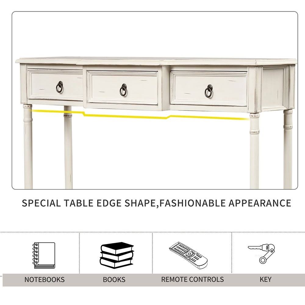 Antique White Console Table with Projecting Drawers and Long Shelf K1497