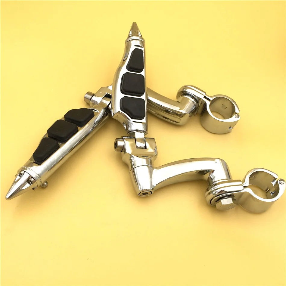 Chrome Peg Mounting Kit with Stiletto Shape Foot Peg Footrest for 25mm Front Engine Guard Frame Tube K969