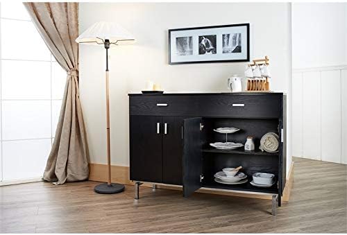 Black and Chrome Wood 2-Drawer Buffet Server N364976