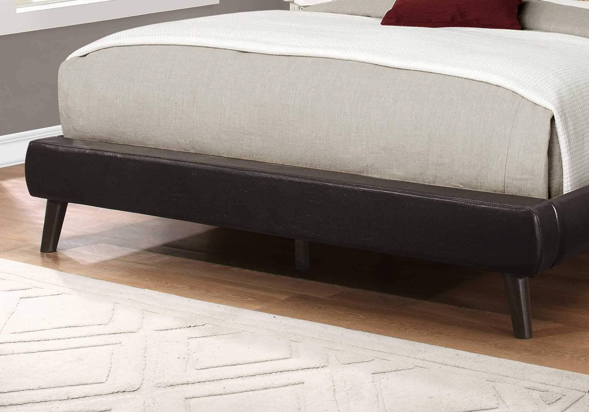 Brown Foam Solid Wood Leather Look Queen Size Bed E6165