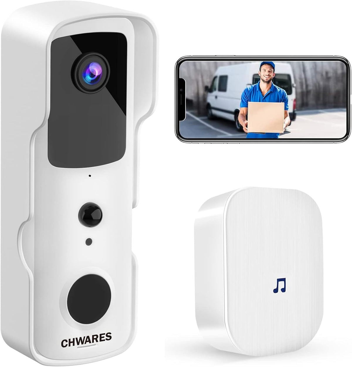 White 1080P HD Video Doorbell Camera with 32GB SD Card P764674