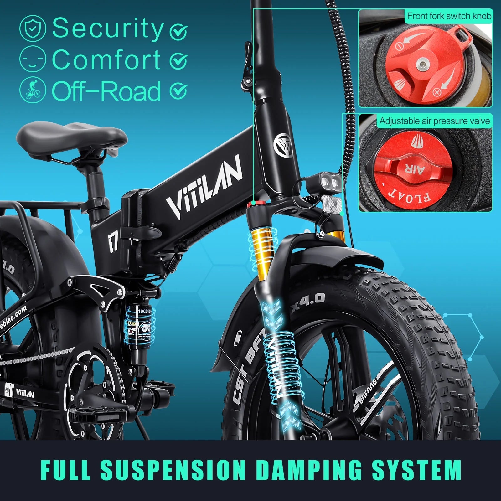 750W 48V 16Ah Removable Battery Folding Full Suspension Fat Tire Electric Bike S23630