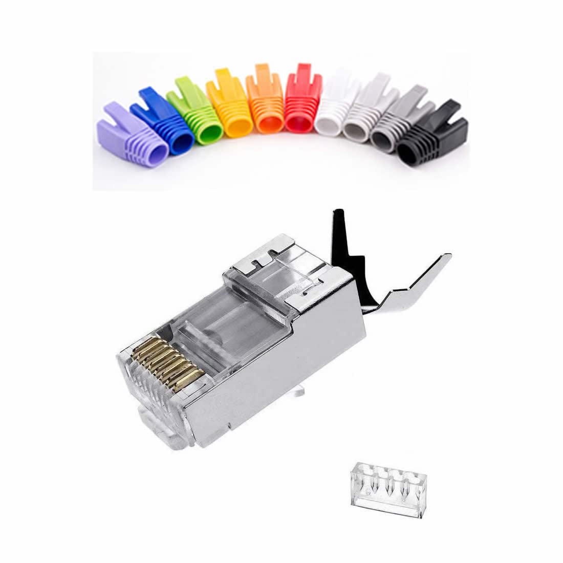 Cat7 RJ45 Connectors 100 Pcs Metal Shielded FTP 8P8C Modular Network Plug Z589212