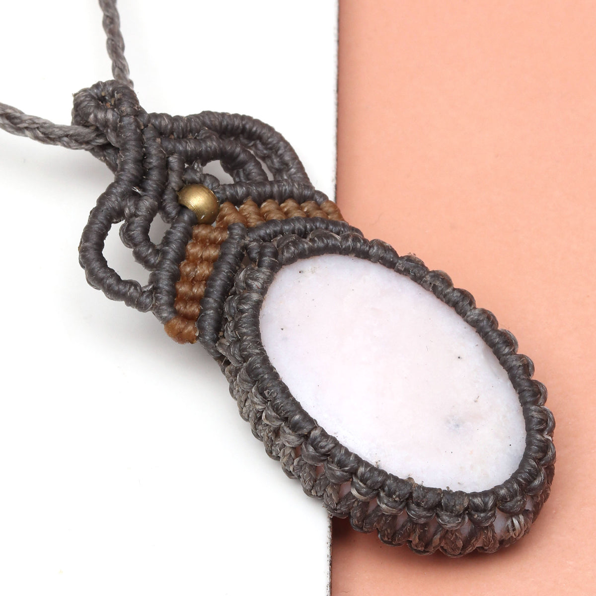 Macrame Pink Opal Gemstone Handmade Necklace F53248