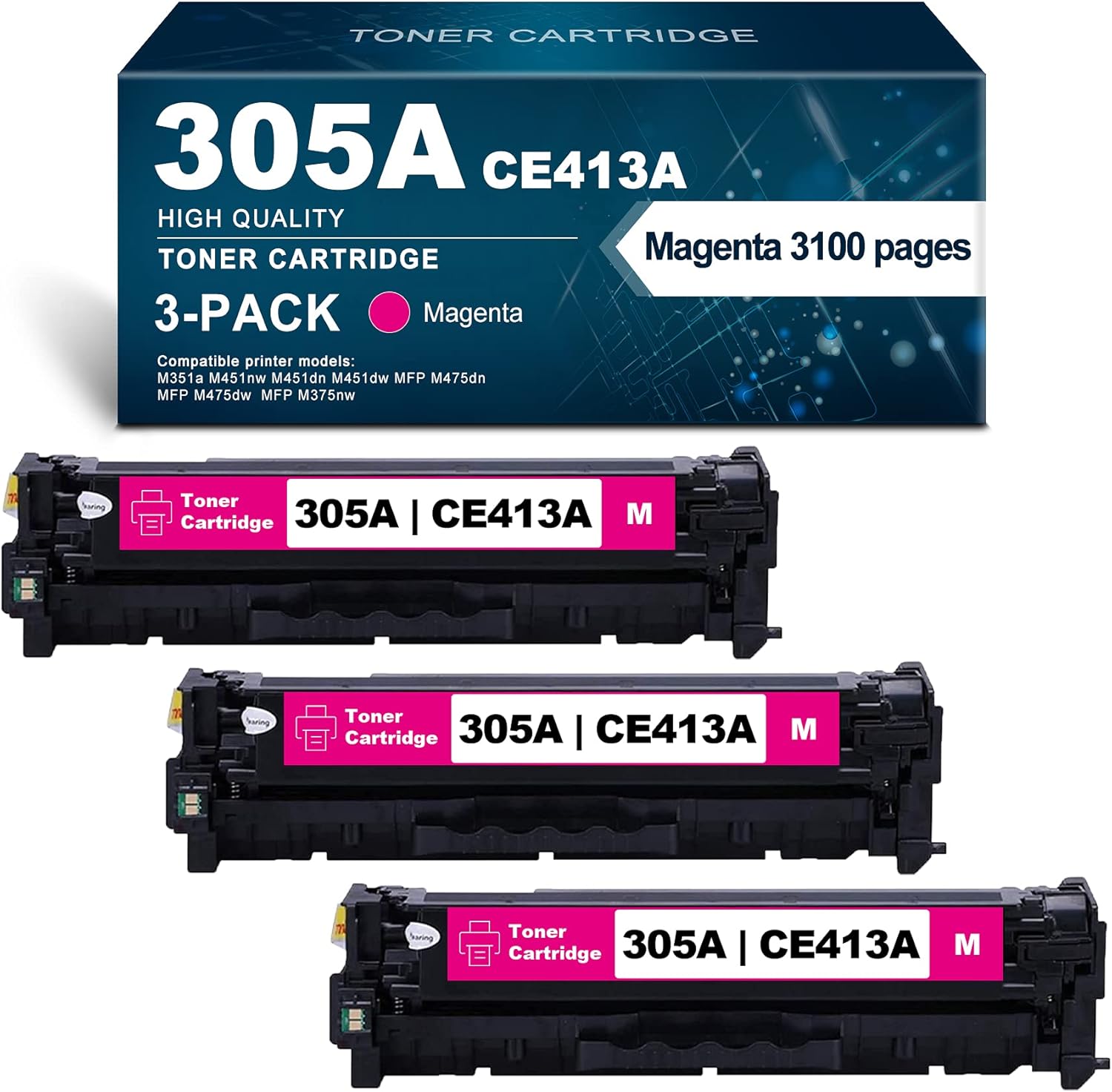 305A CE413A Remanufactured Toner Cartridge 3 Pack L170596