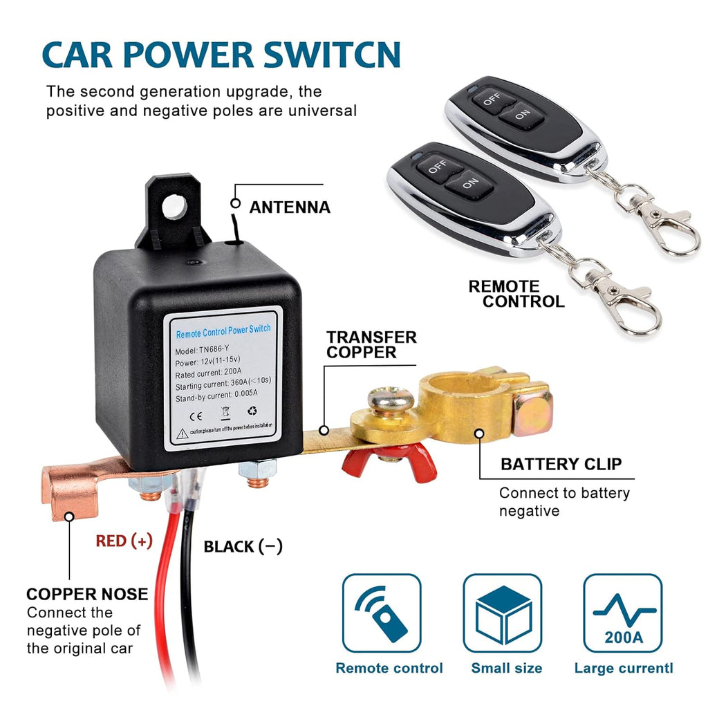 Wireless Remote Control Battery Disconnect Switch for Car DC12V 200A Y94820
