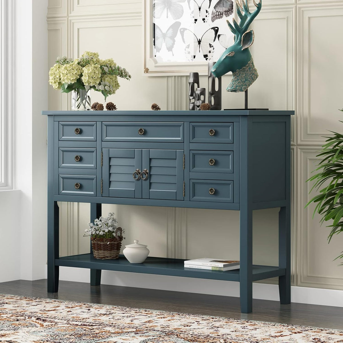 Console Table with Shutter Doors and 7 Storage Drawers Q945