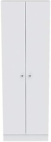 White & Light Oak Kitchen Tall Utility Storage Pantry Cabinet with Metal Handles C7806