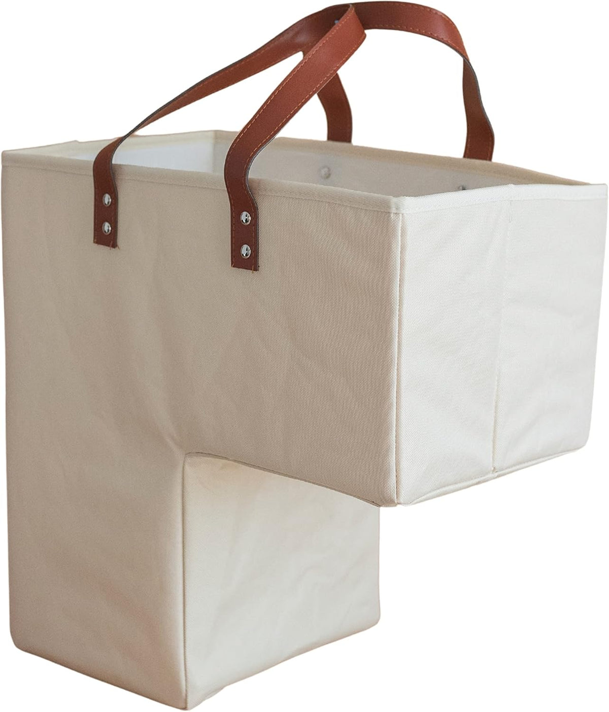 Beige Staircase Baskets with Leather Handles, Pack of 2 J2252