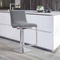 Swivel Barstool in Brushed Stainless Steel and Grey Faux Leather Q9556