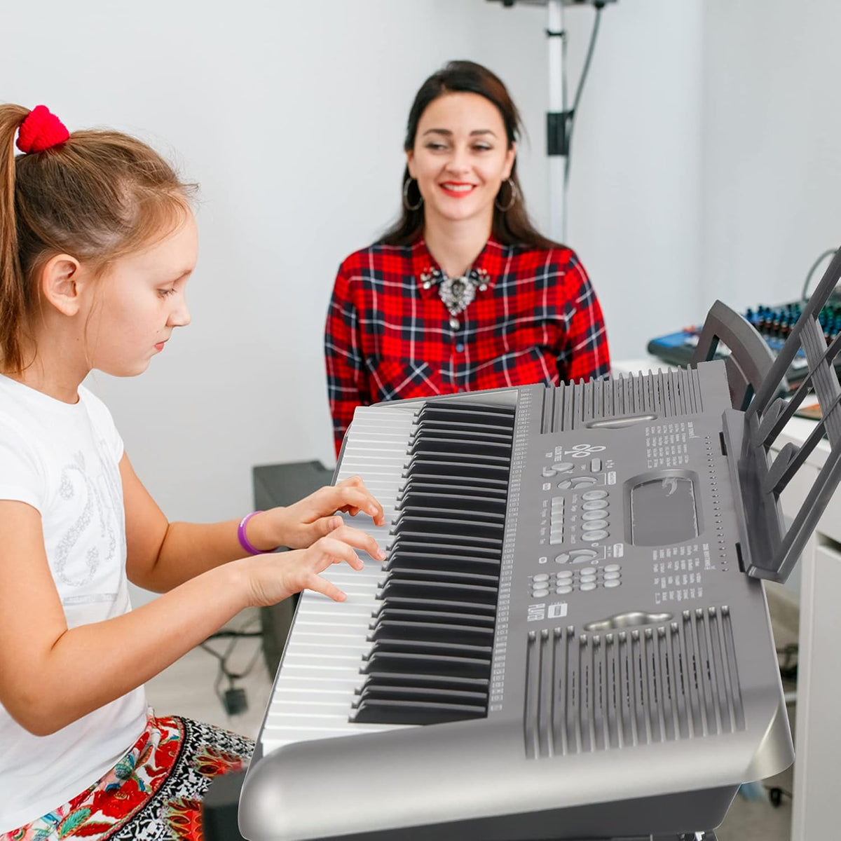 61 Key Portable Digital Keyboard Piano with Stand, Built In Speakers, Microphone and Music Sheet Stand M236222