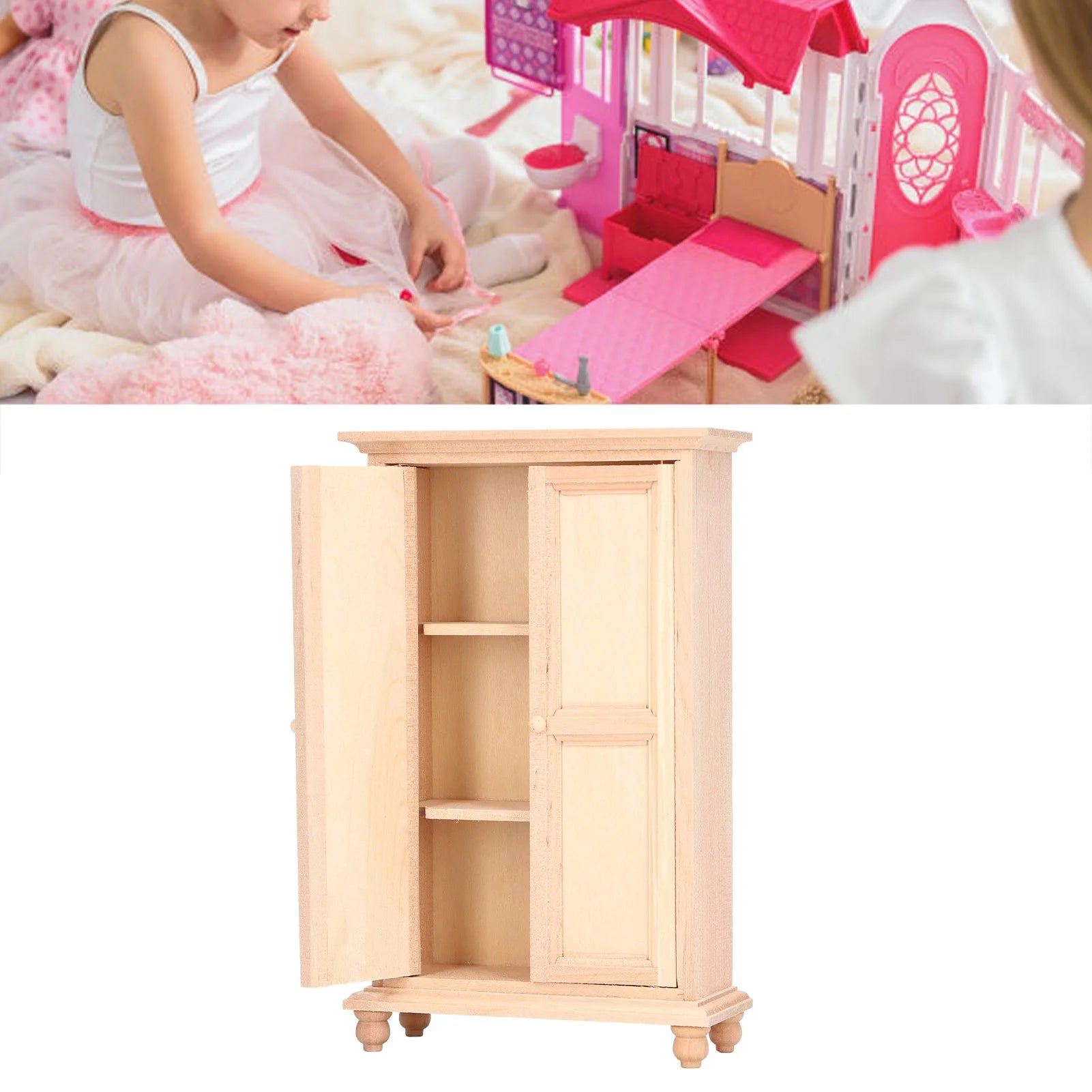 Wooden Vintage Miniature Wardrobe Dollhouse Cabinet T998