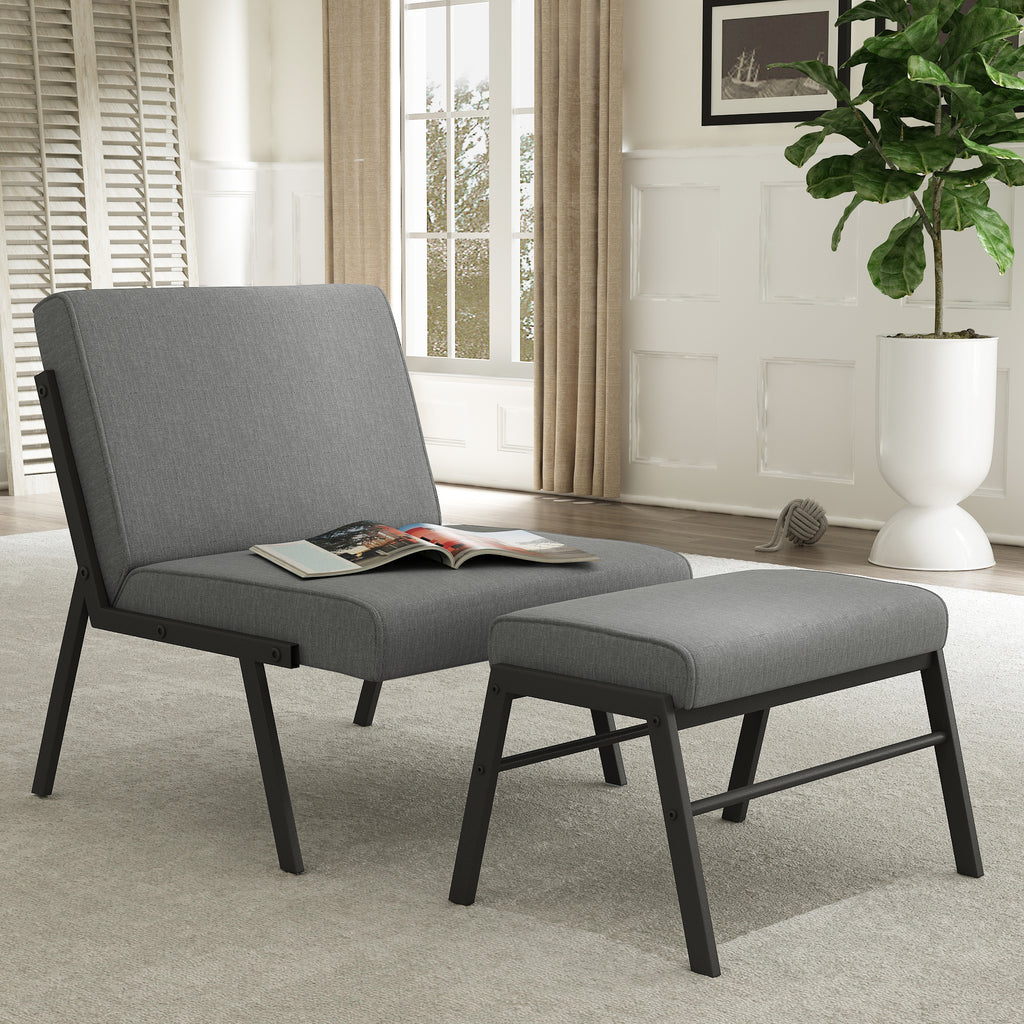 Modern Upholstered Accent Chair with Ottoman Linen Chair C58015