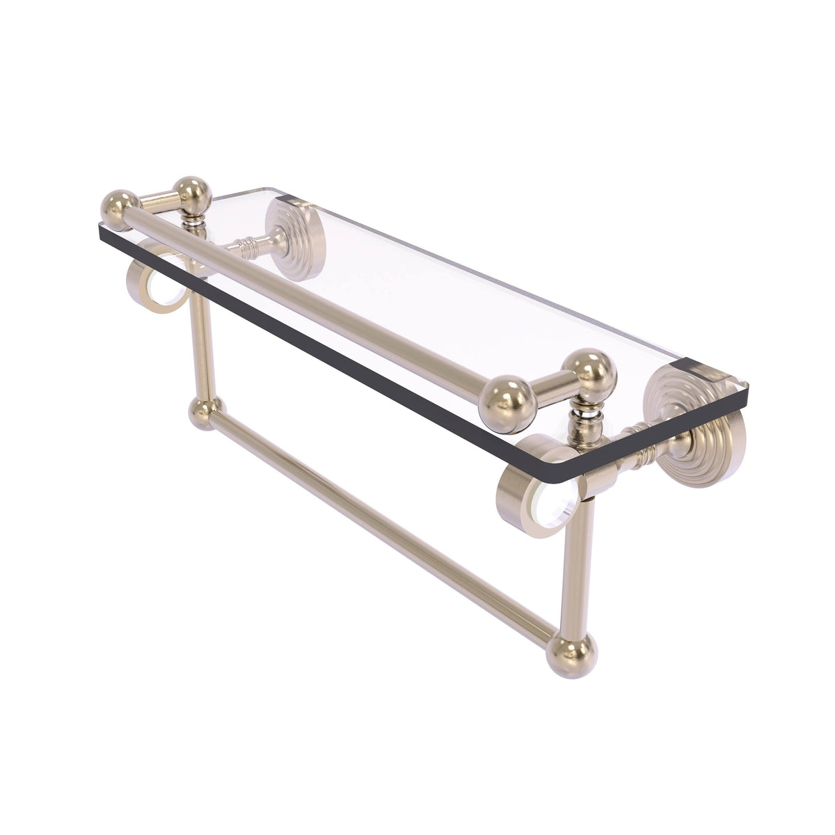 Antique Pewter Glass Shelf with Gallery Rail and Towel Bar P57527