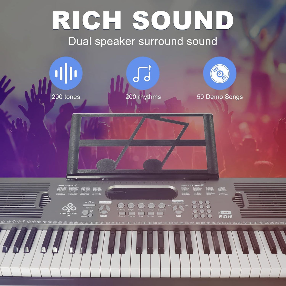 61 Key Portable Digital Keyboard Piano with Stand, Built In Speakers, Microphone and Music Sheet Stand M236222