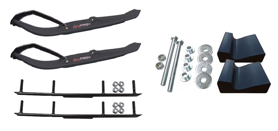 Black MTX Snowmobile Skis with 4" Round Bars Complete Kit C14930