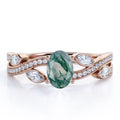1.5 Carat Oval Moss Green Agate And Moissanite Engagement Ring In 18K Rose Gold Plating Over Silver E783123
