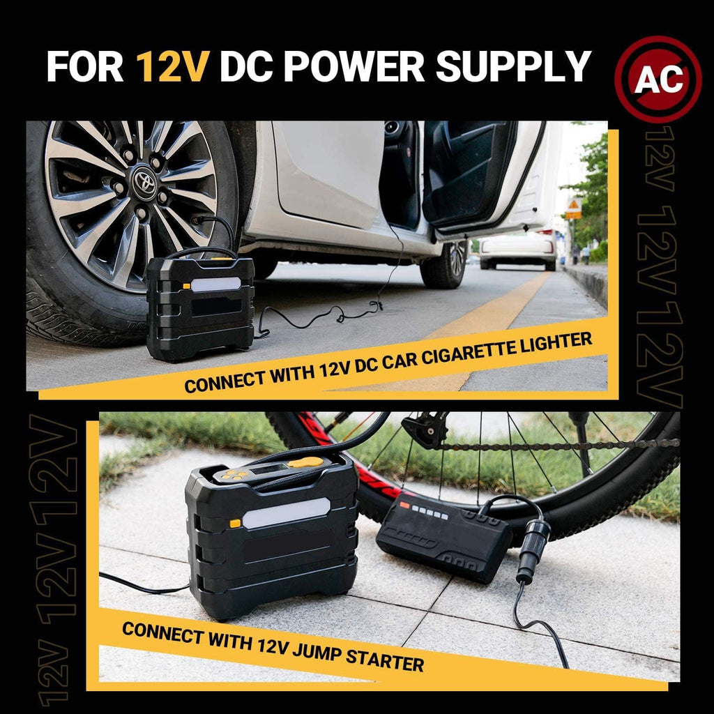Yellow 2Pcs Portable Car Tire Inflator Air Compressor I64361
