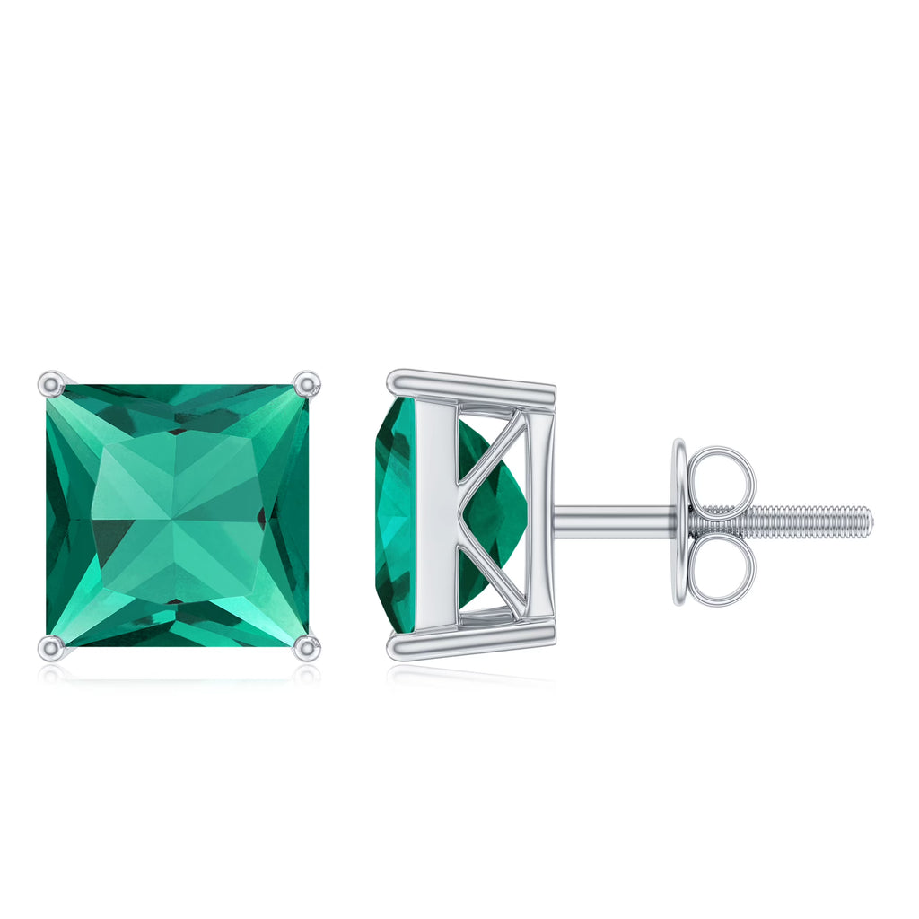 Princess Cut Created Emerald Solitaire Stud Earrings, 8 mm, 925 Sterling Silver J2305