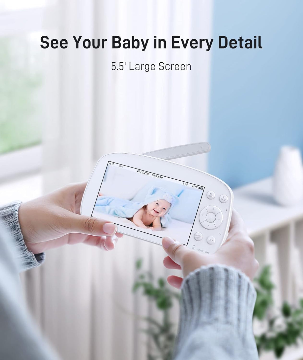 Baby Video Monitor with Camera and Audio, 720P HD Resolution, 5.5 Display, Night Vision W785185