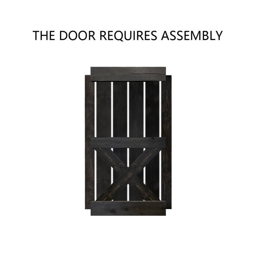 Charcoal Black Stained Solid Knotty Pine Wood Interior Sliding Barn Door Slab T9802