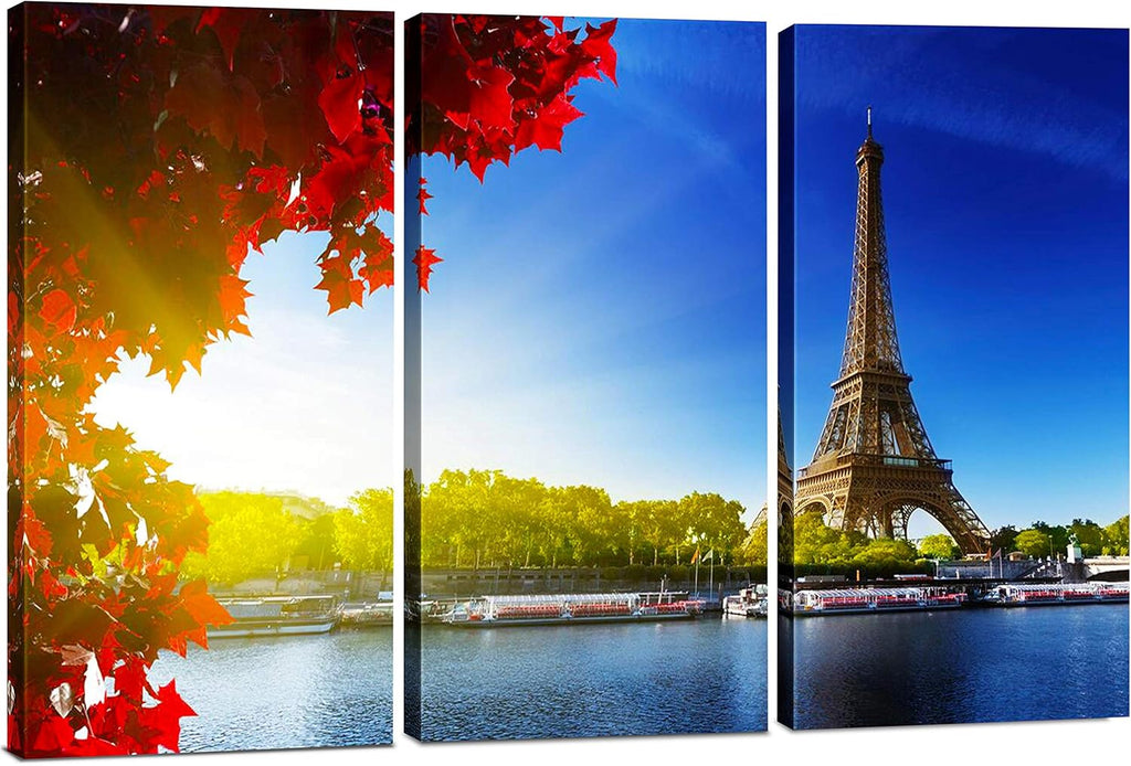 3 Piece Framed Eiffel Tower Canvas Art Multi Panel Split Prints V999