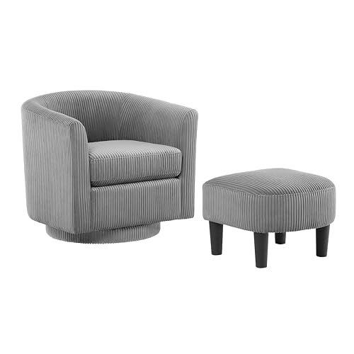 Corduroy Fabric Swivel Barrel Chair with Ottoman W94433