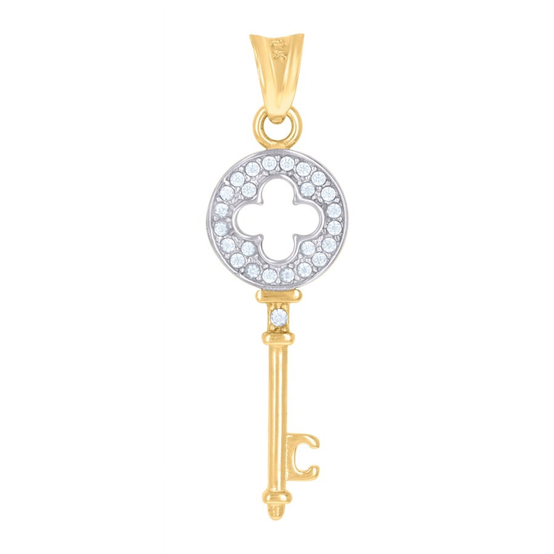 Two Tone Gold CZ Key Charm Pendant Necklace N7162