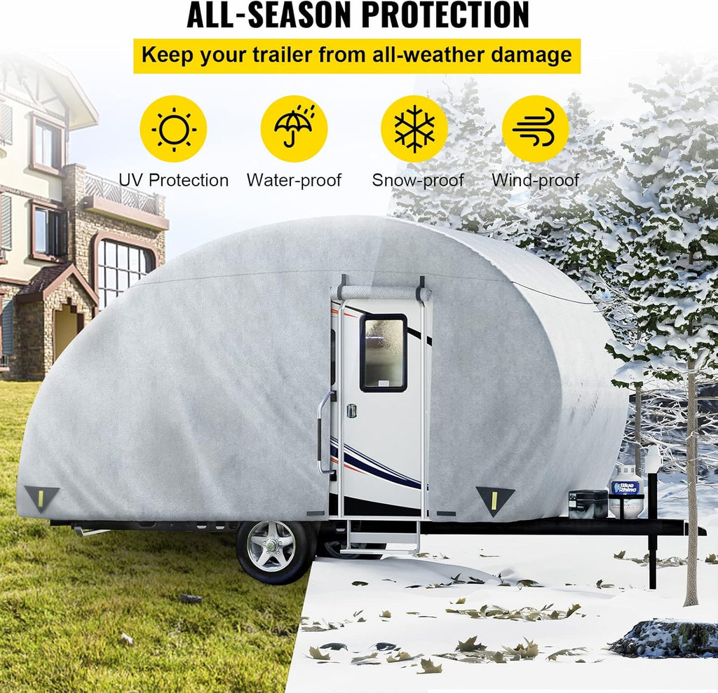 Teardrop Trailer Cover, Fit for 12' - 15' Trailers, Non-Woven 4 Layers Camper Cover with 2 Wind-proof Straps and 1 Storage Bag R622519