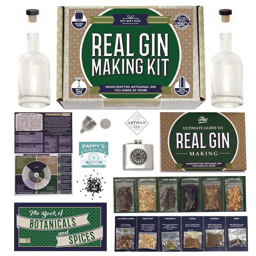 Gin Making Kit with Stainless Steel Flask, Botanicals, Spices, Recipe Guides, Bottles & Labels, Pack of 2 N394
