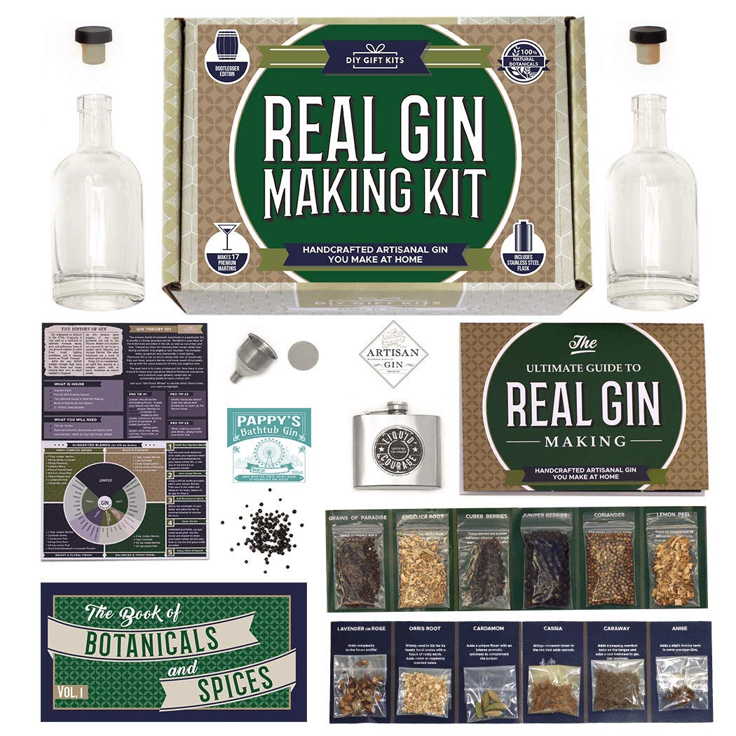 Gin Making Kit with Stainless Steel Flask, Botanicals, Spices, Recipe Guides, Bottles & Labels, Pack of 2 N394