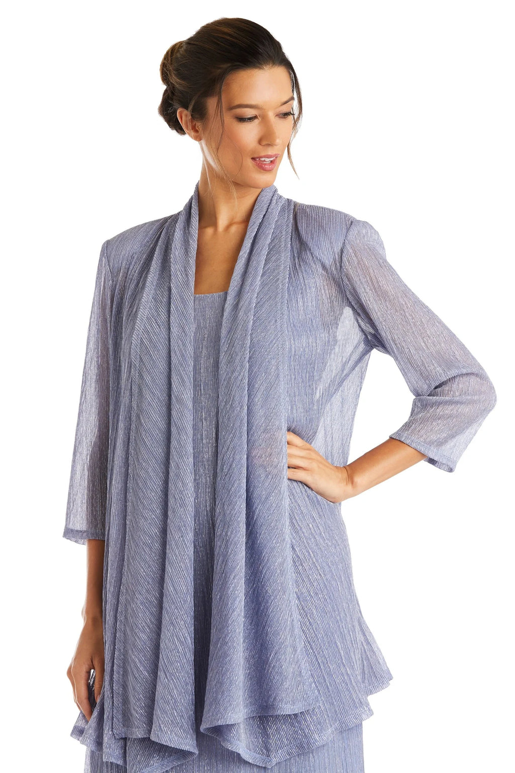Metallic Sleeveless Dress with Matching Draped Cardigan U697524