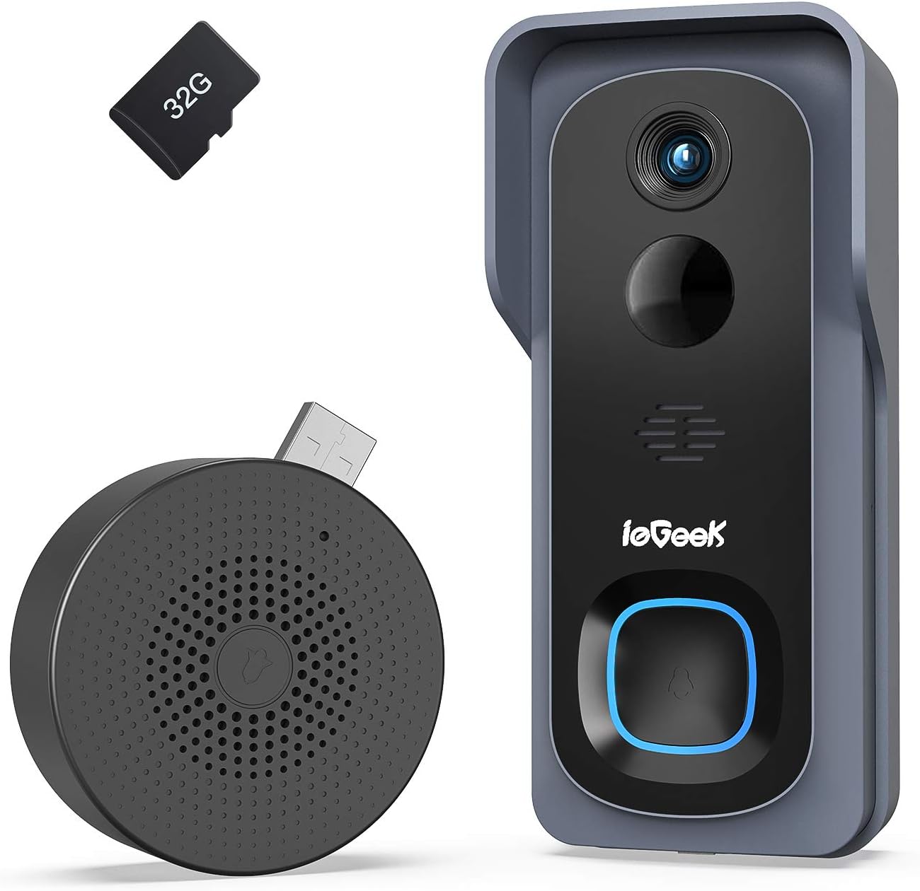 Wireless Video Doorbell Camera with Indoor Chime, 1080P HD, Rechargeable Battery, Pack of 2 J796938