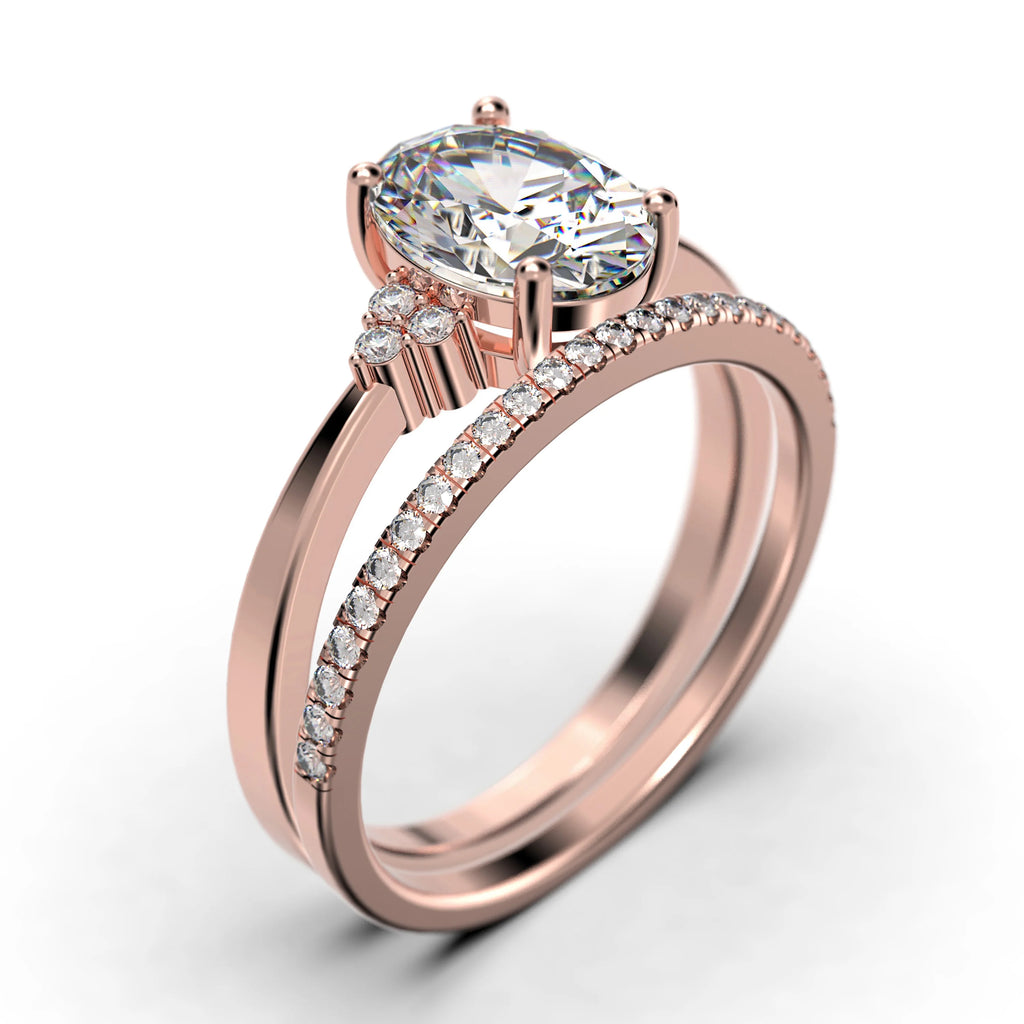 2.00 Carat Oval Cut Diamond Moissanite Engagement Ring in Silver With 18k Rose Gold Plating B341044