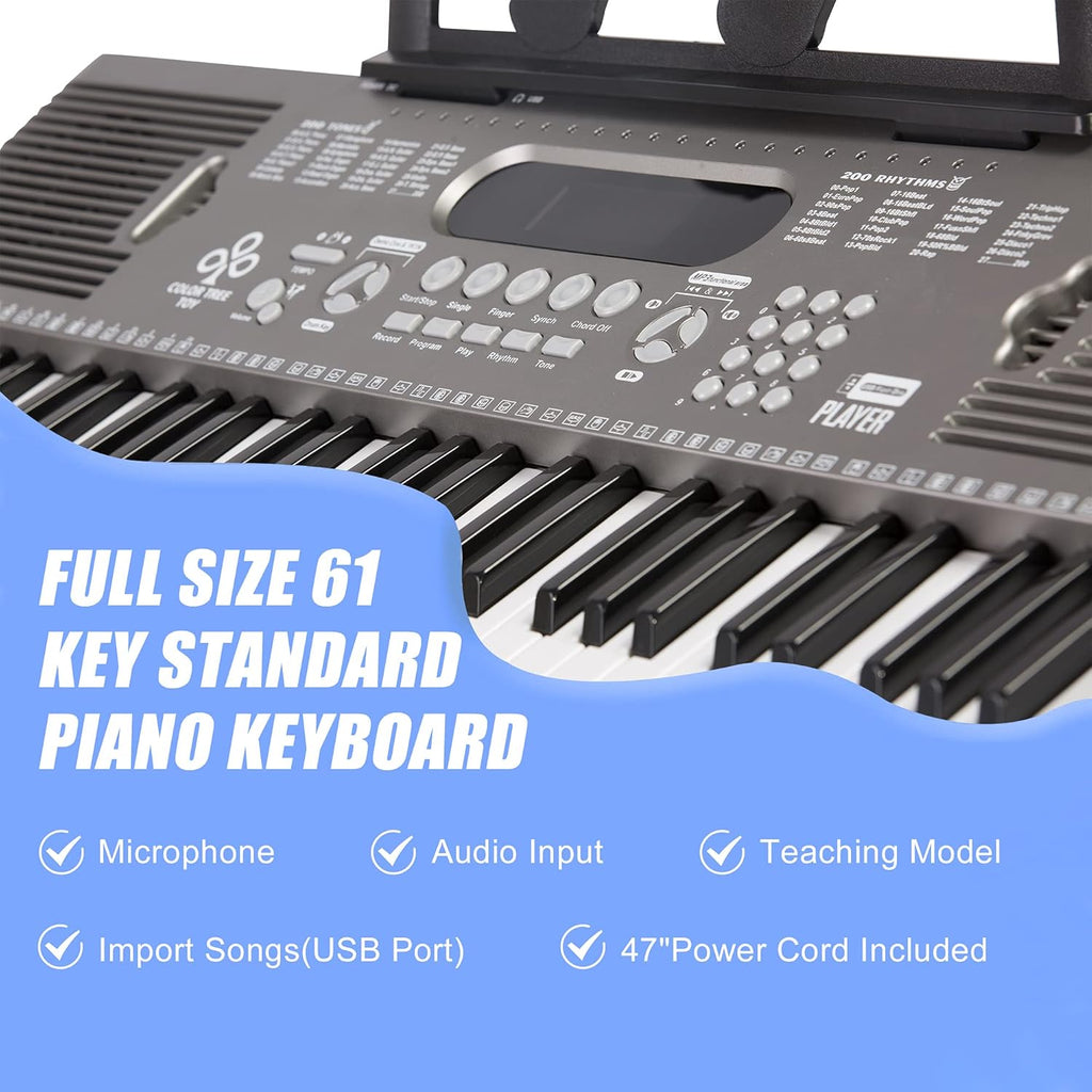 61 Key Portable Digital Keyboard Piano with Stand, Built In Speakers, Microphone and Music Sheet Stand M236222