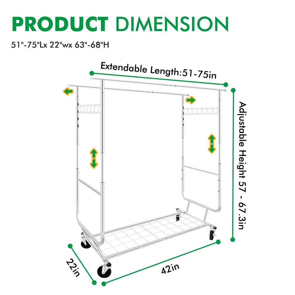 Heavy Duty Garment Rack with Shelves on Wheels K6342