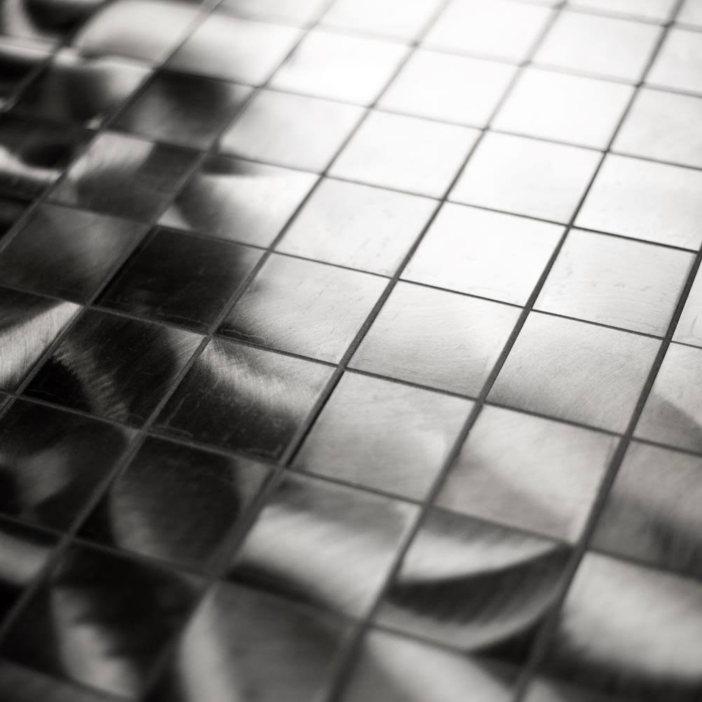 2x2x22 Brushed Aluminum Metal Brick Mosaic Wall Tile, Box of 9 F163880
