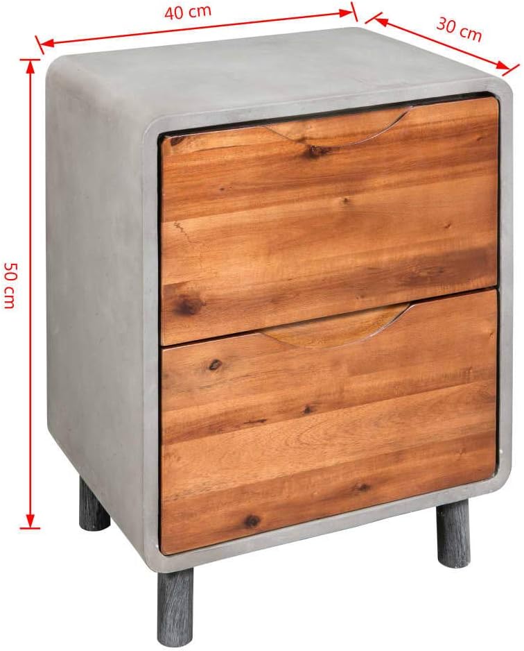 Solid Acacia Wood Nightstand with 2 Drawers P8825