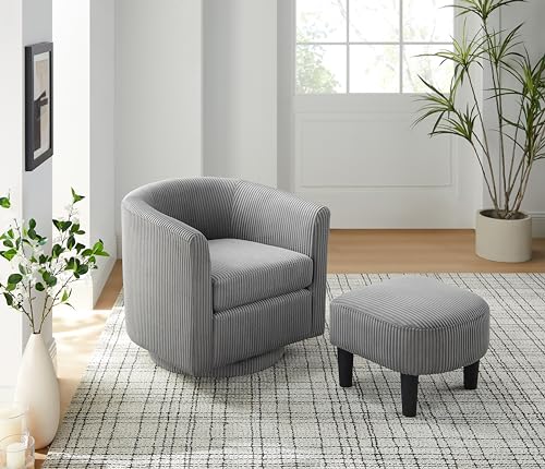 Corduroy Fabric Swivel Barrel Chair with Ottoman W94433