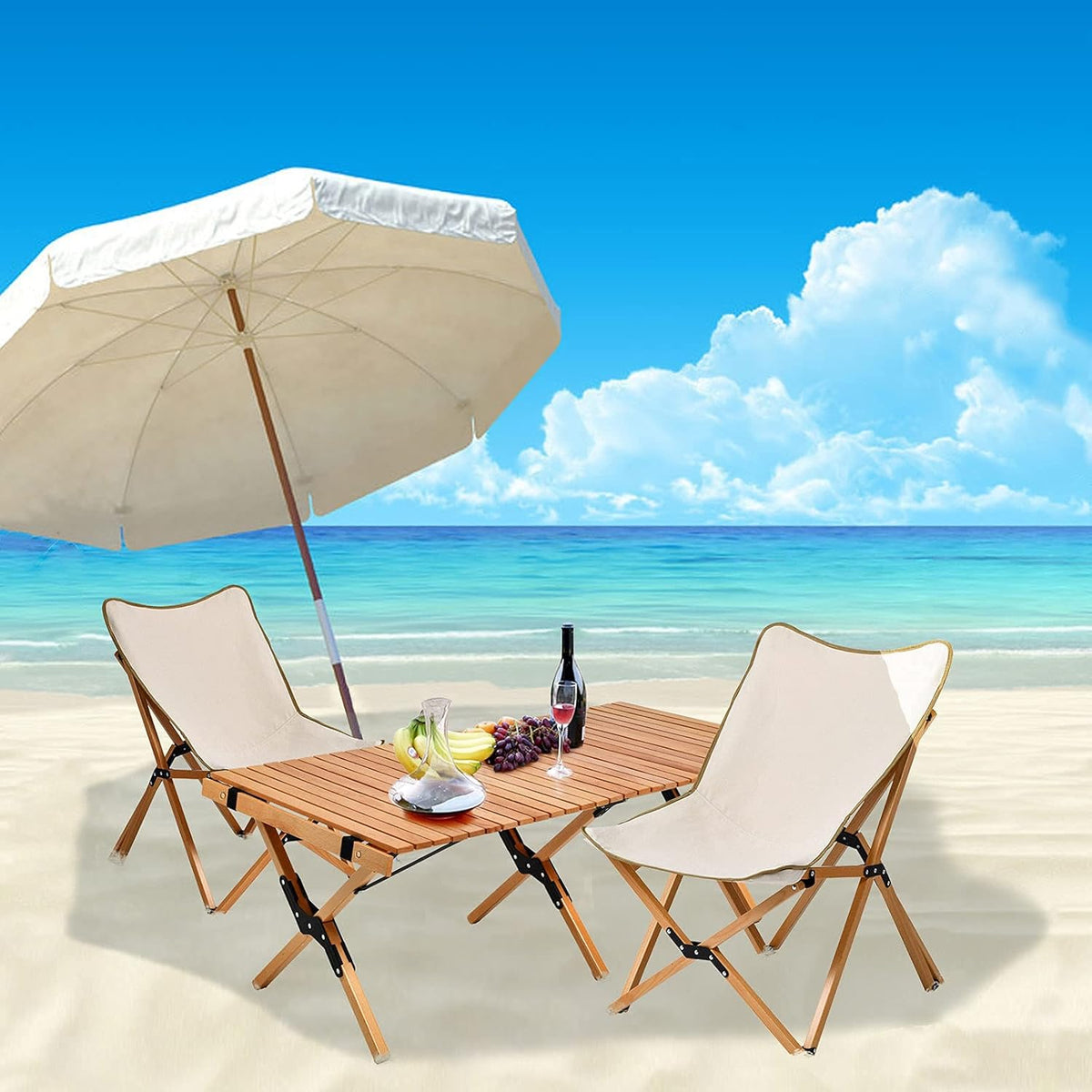 4ft Folding Portable Wooden Camping Table with Carry Bag N582