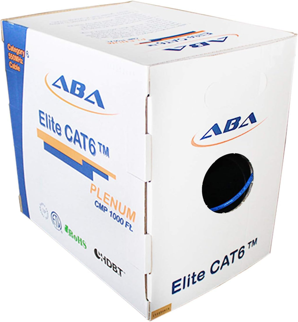 CAT6 Plenum (CMP) Ethernet Cable 1000ft, UTP 23AWG Solid Bare Copper, Blue S231371