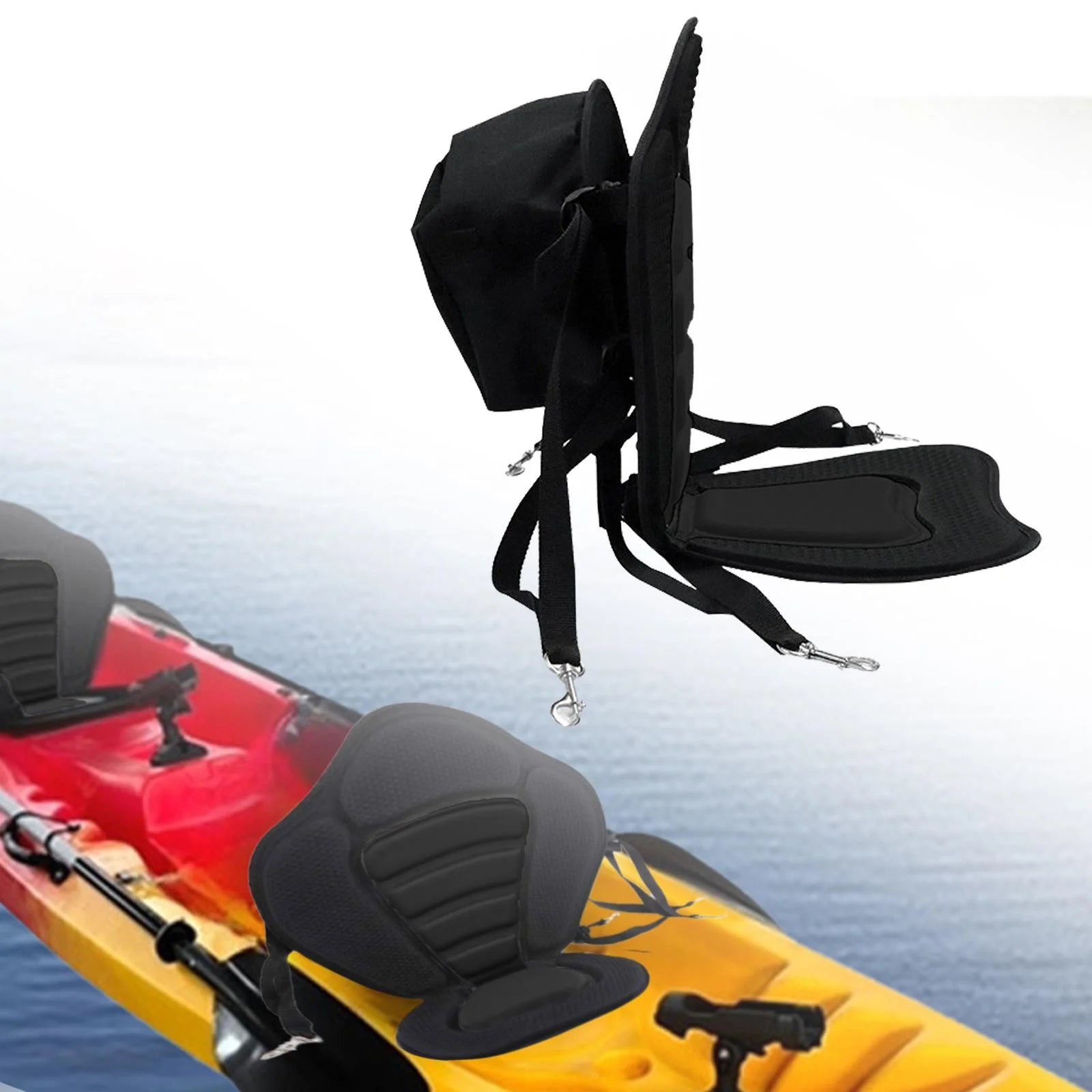 Black Kayak Seat Cushion with Detachable Backrest and Bag Y394